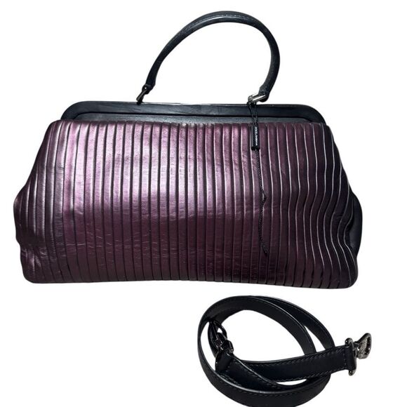 Dolce & Gabbana Handbags - DOLCE & GABBANA Metallic Purple Pleated & Black Leather Doctor Bag Ltd Edition